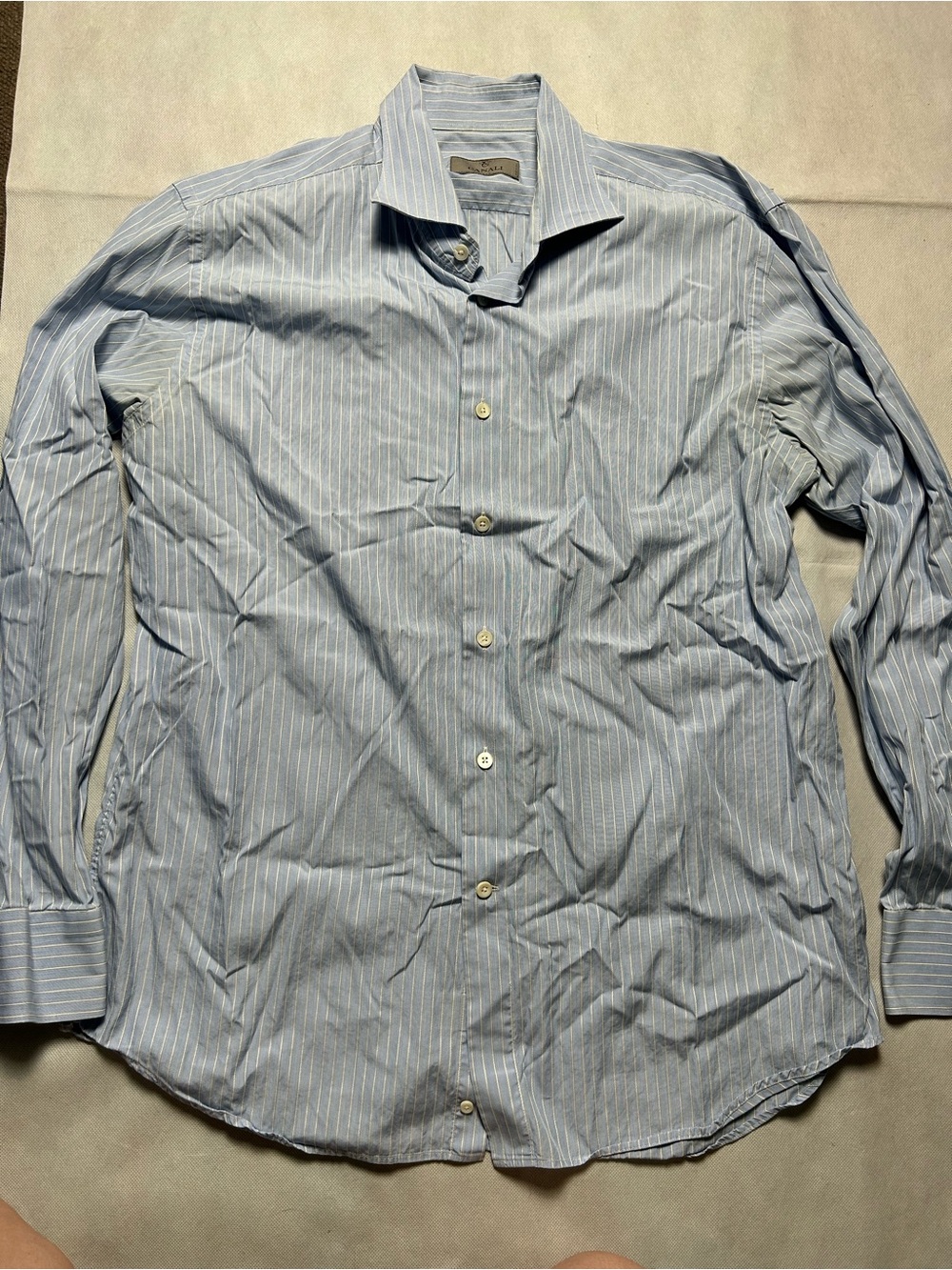 Canali blue and white striped dress shirt no size tag